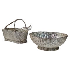 1950 Christofle Design France Silver Metal Bottle Holder and Bowl