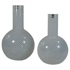 1980 VeArt White Filigrana Italian Design Murano Glass Set of Bottles