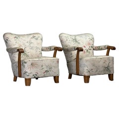 Lounge Chairs in Floral Printed Upholstery, Sweden, 1930s, Set of 2