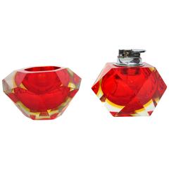 Red and Gold Diamond Shape Faceted Murano Glass Smokers Set 9