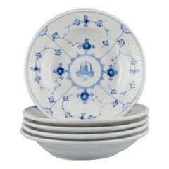 Bing & Grøndahl. Five Blue Fluted deep plates in hotel/restaurant porcelain