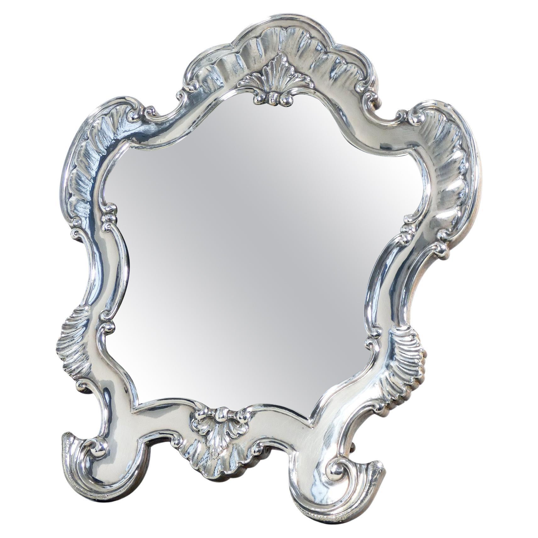 Miroir de table de style Louis XV, décor en feuille d'argent 925. 10 ans en vente