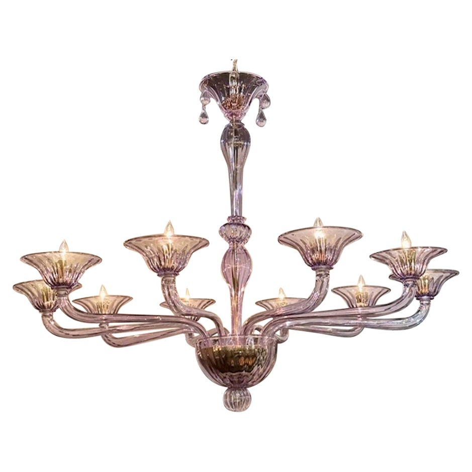 Modern Lavender Colored Blown Murano Glass Chandelier with 10 Arms