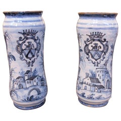 1970s Pair of Hand Painted Ceramic Vases with Heraldic Coats of Arms