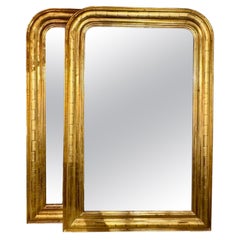 Pair of Gold Louis Philippe Mirrors with Geometric Pattern