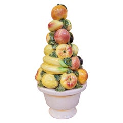 1970s  Hand-Painted Glazed Ceramic Centerpiece with Fruits