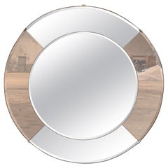 Espejo de Pared Italiano de Mitad de Siglo Moderno de Forma Redonda Cristal Arte. 1970s