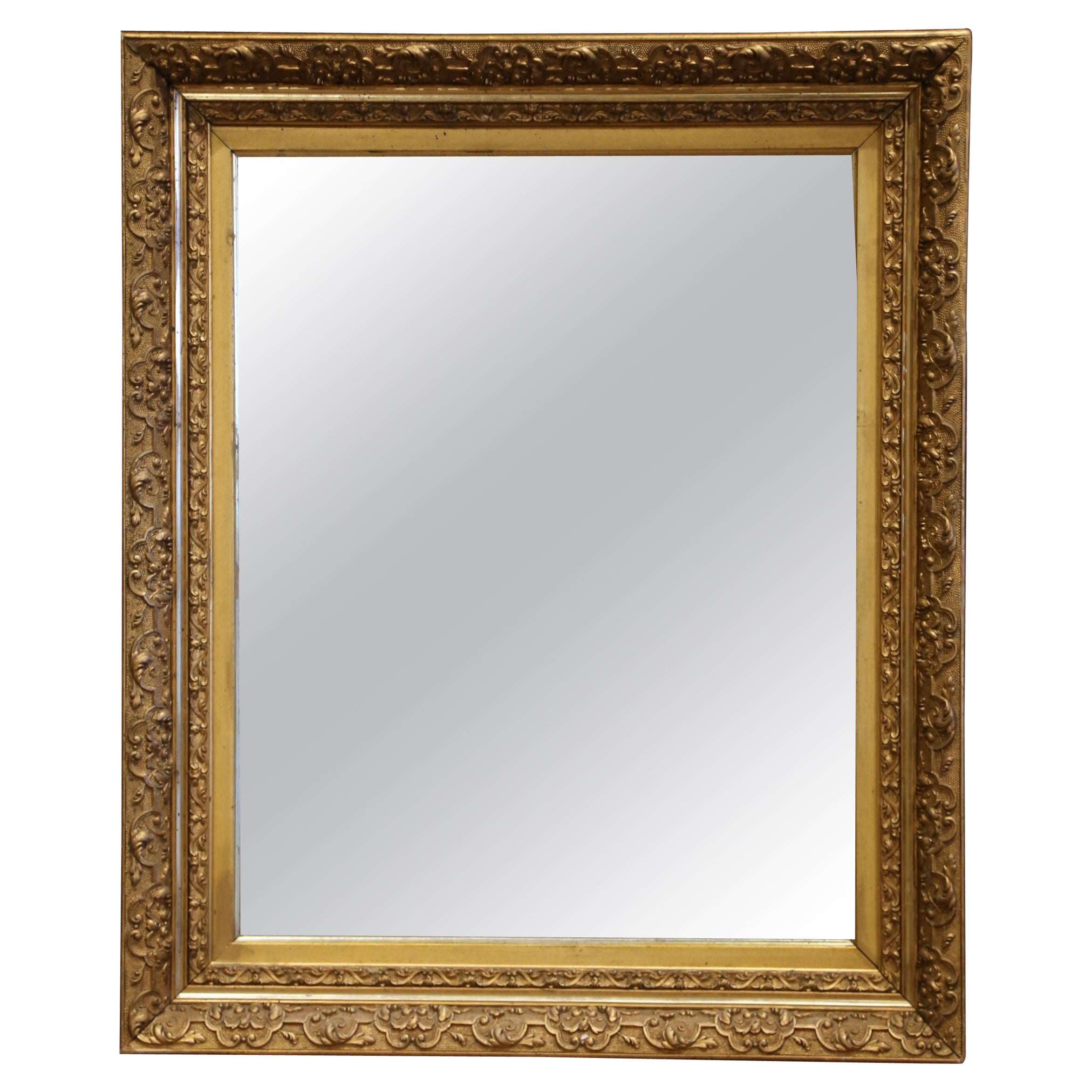 19th Century French Louis Philippe Giltwood Wall Mirror with Foliage Motifs