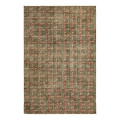 Vintage Zeki Müren Rug in Green with Red Geometric Patterns  Rug & Kilim