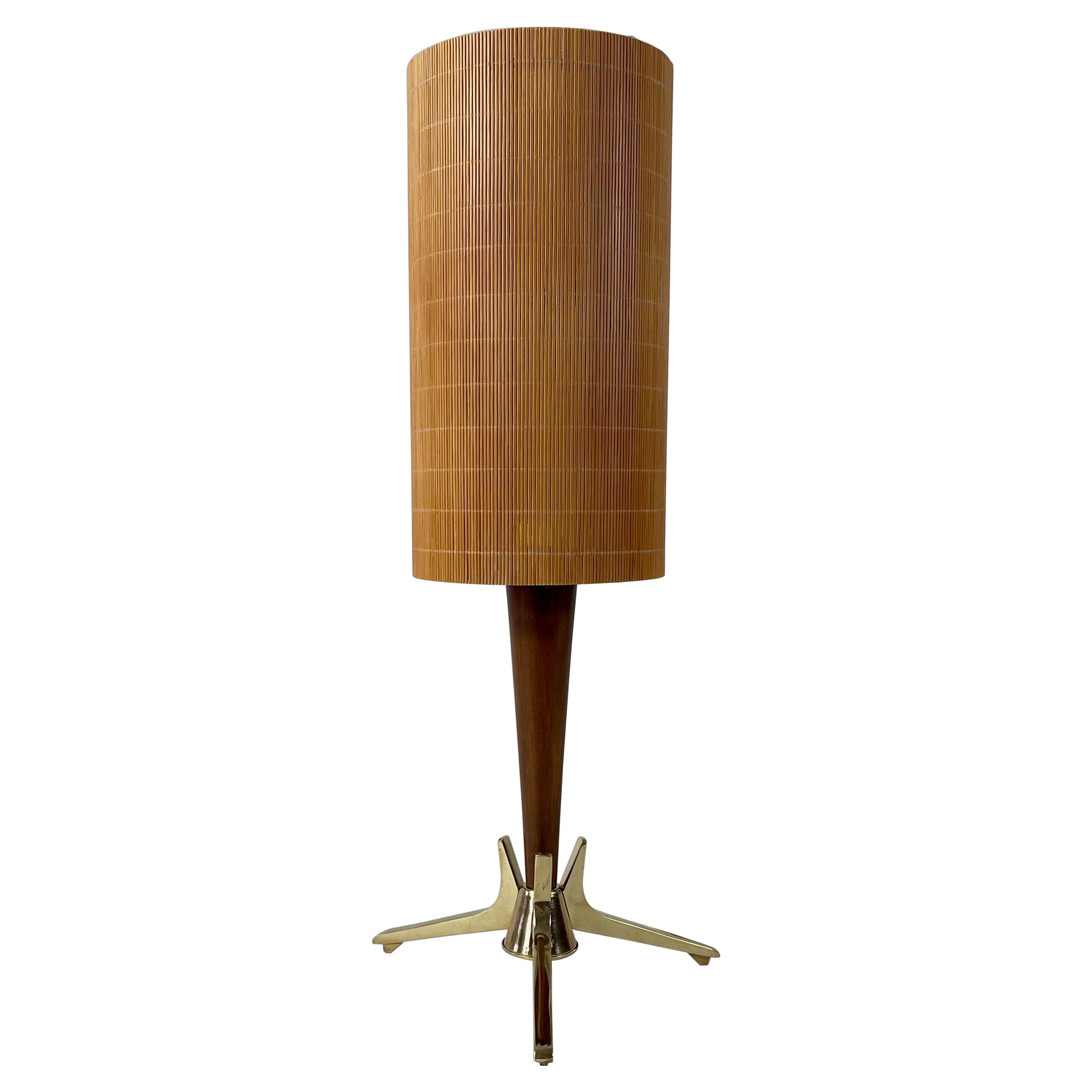 Table Lamp Teak, Brass, Rattan - Sweden 1950s