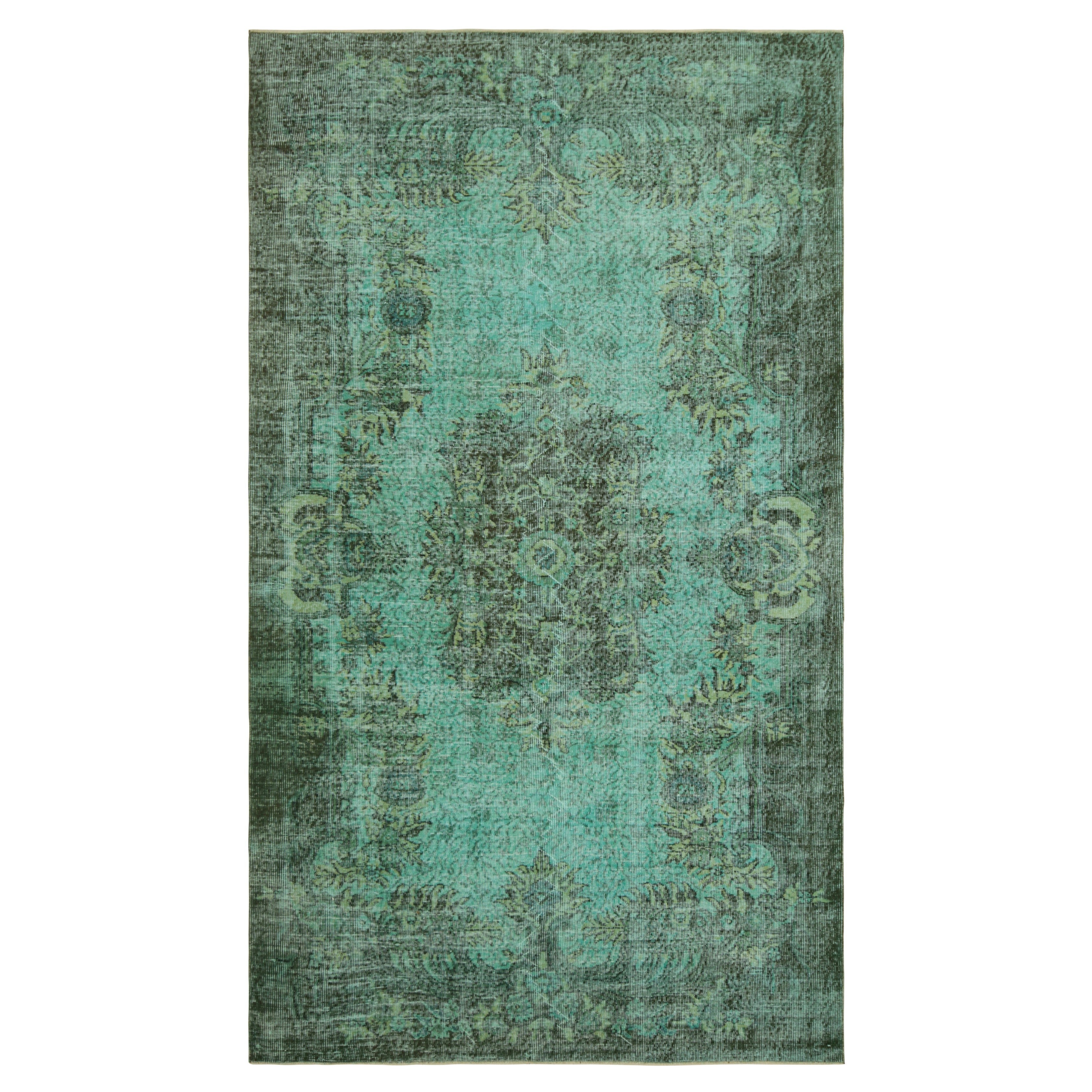 Vintage Zeki Müren Rug in Turquoise with Green Floral Medallion  Rug & Kilim