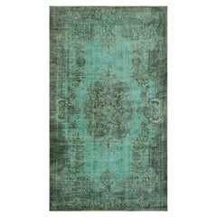 Vintage Zeki Müren Teppich in Türkis mit grünem Blumenmedaillon  Rug & Kilim