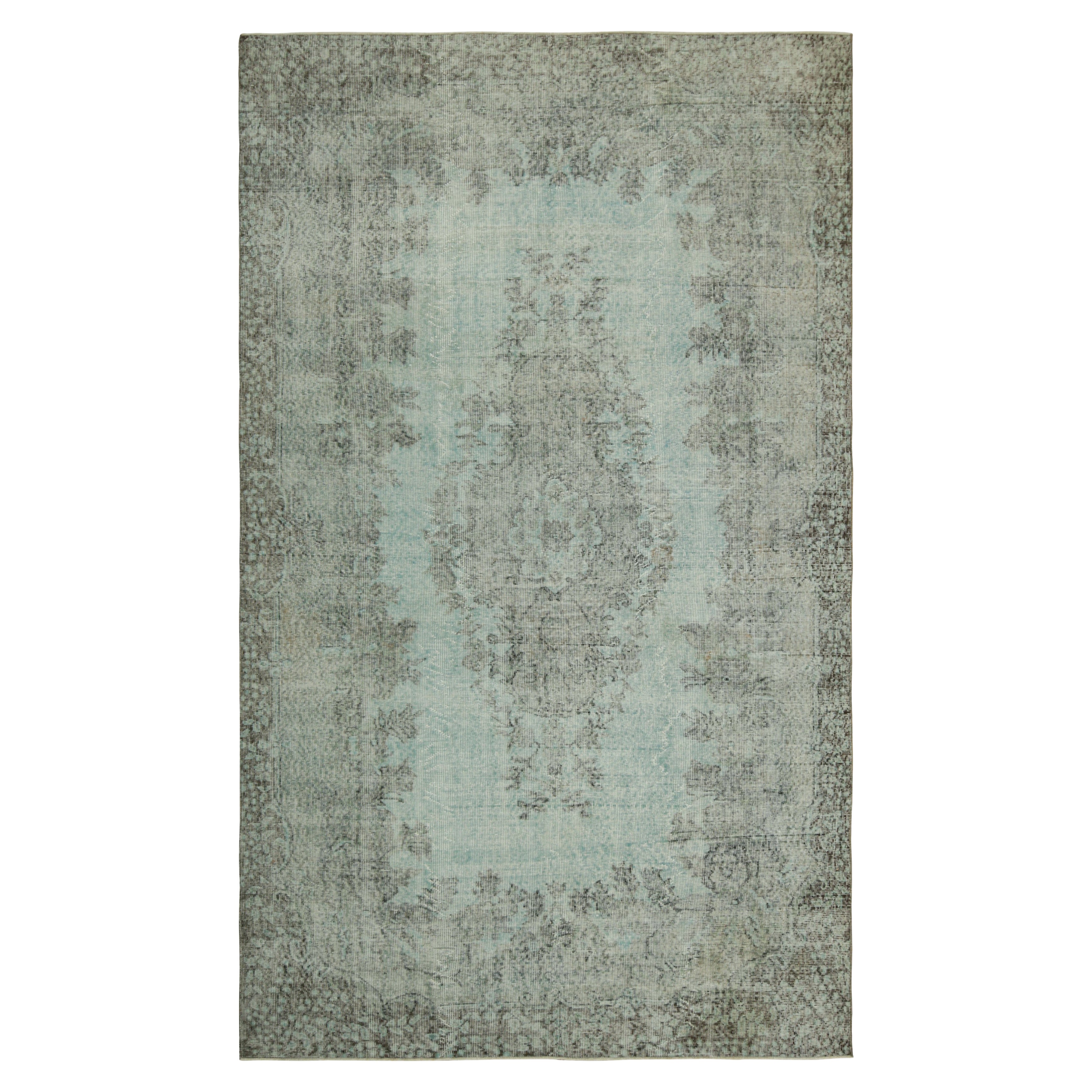 Vintage Zeki Müren Rug in Blue and Green with Floral Medallion  Rug & Kilim For Sale