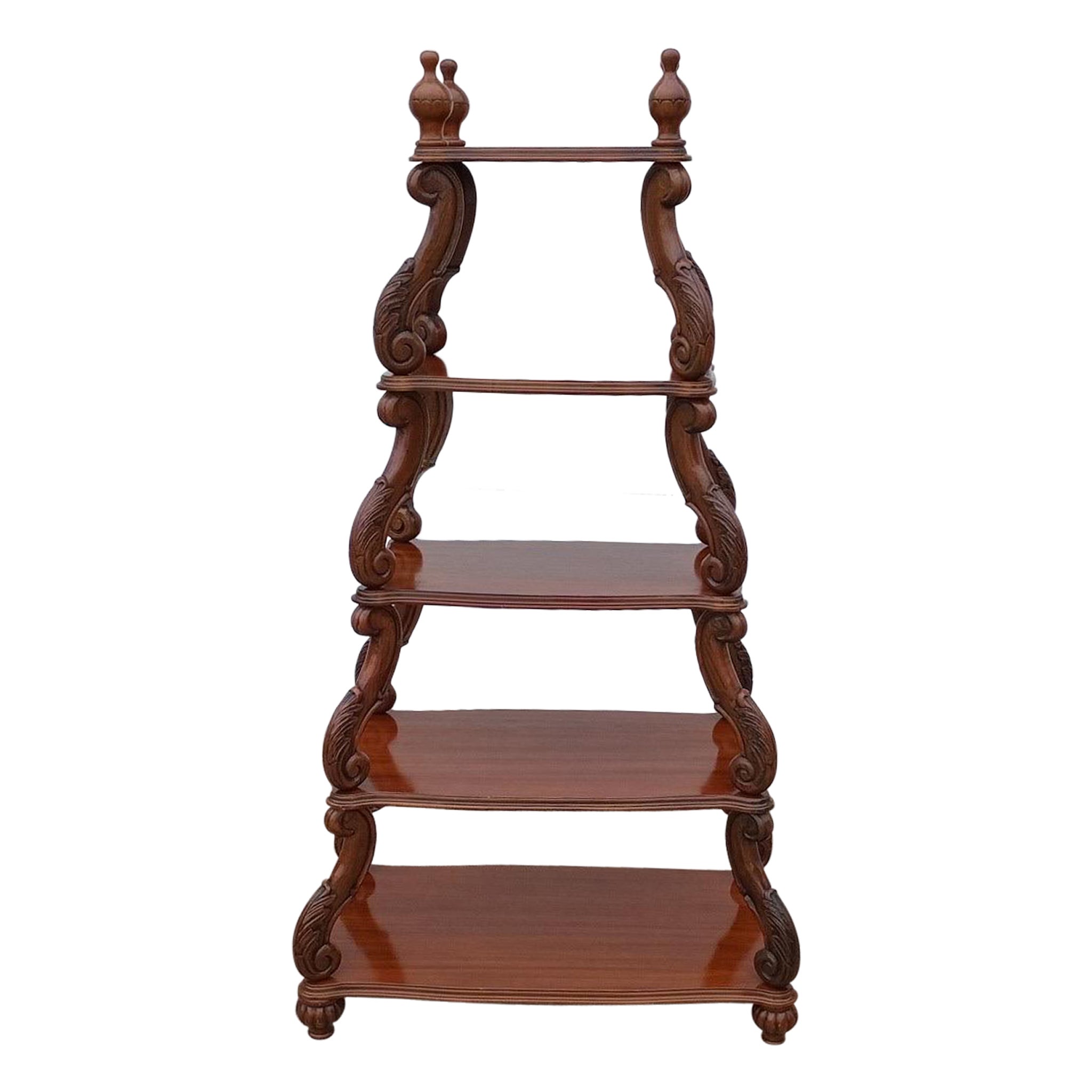 Vintage 5-Tier geschnitzt Nussbaum Etagere Regal/Bücherregal