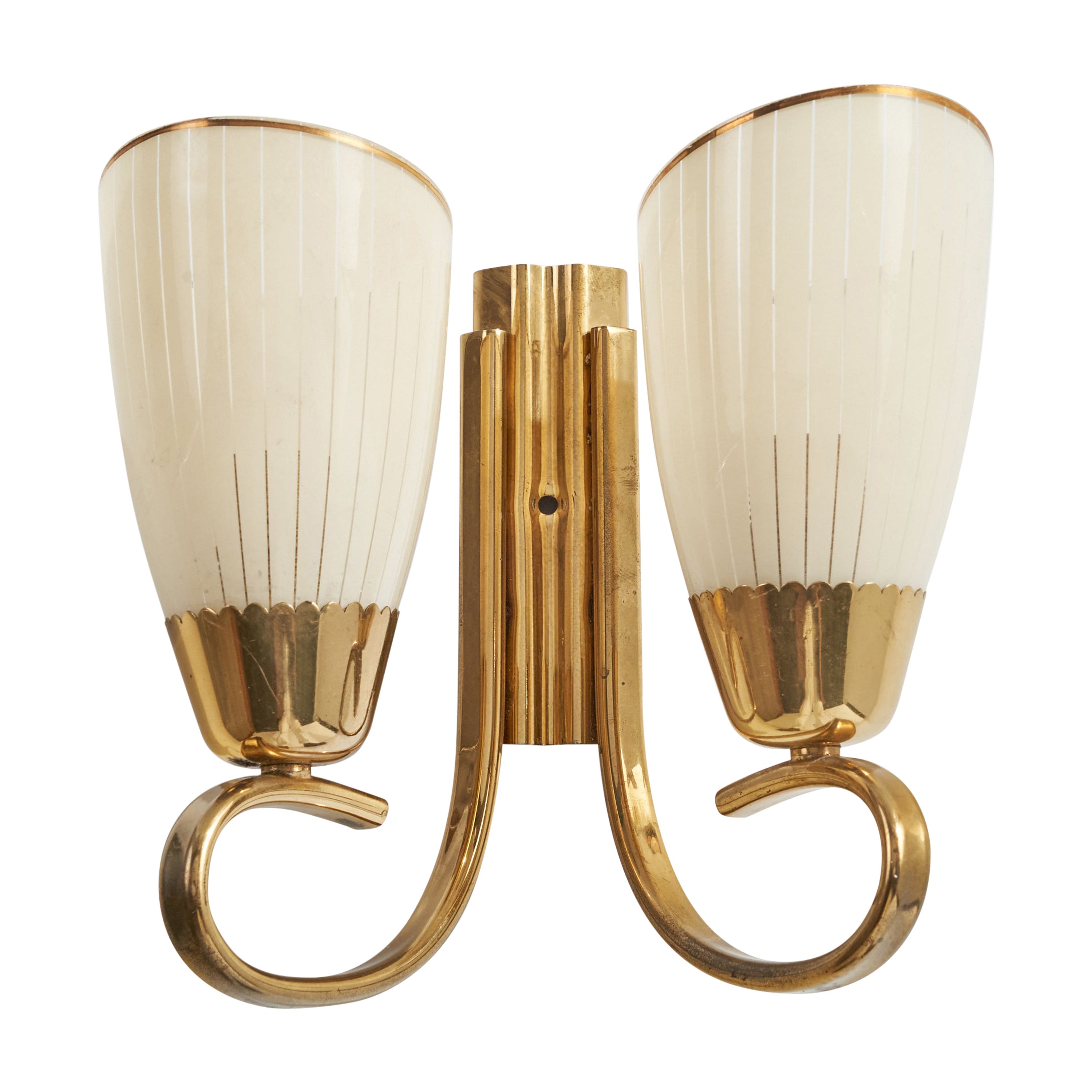 Austrian Designer, Wall Light, Brass, Glass, Austria, 1950s
