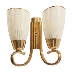Austrian Designer, Wall Light, Brass, Glass, Austria, 1950s