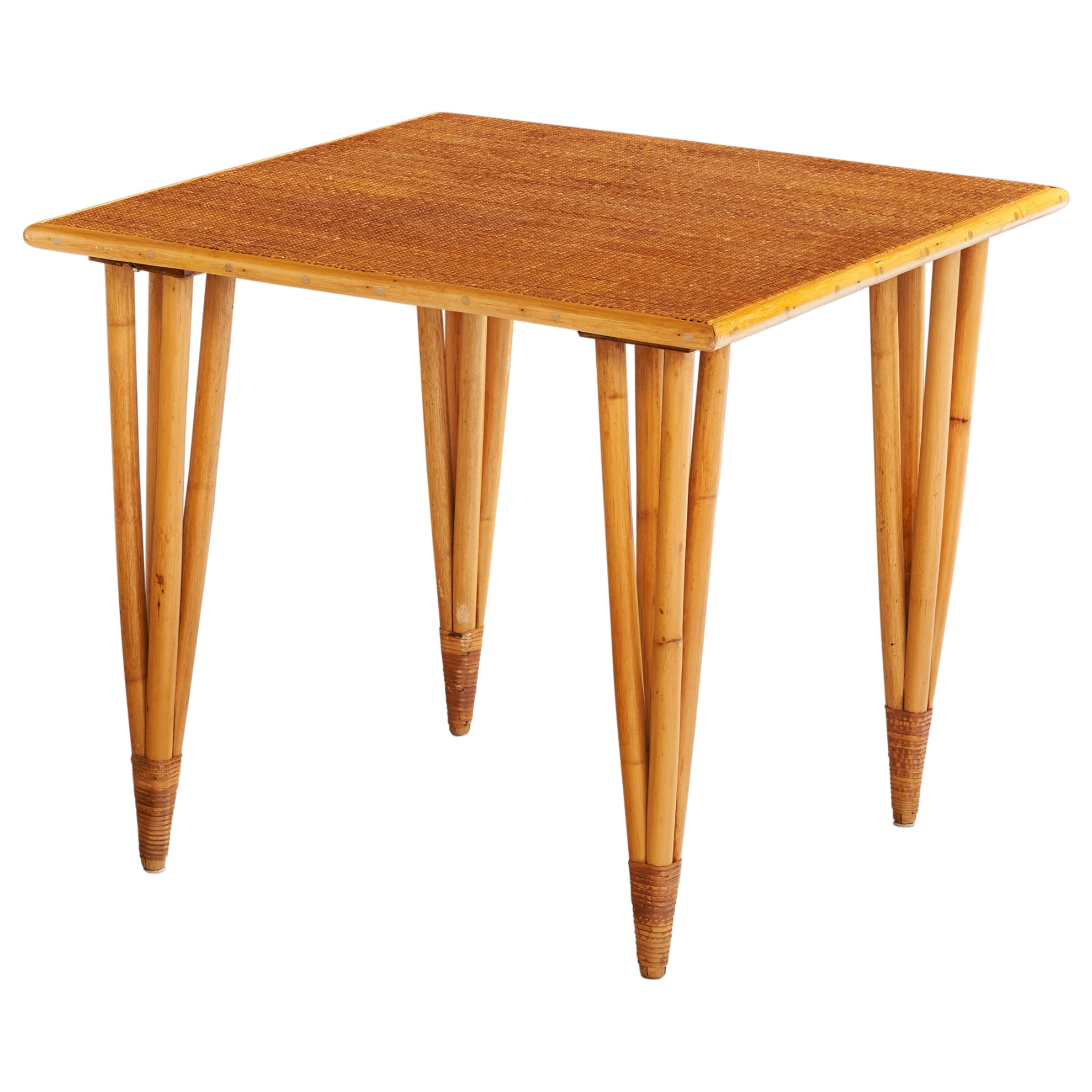 Amerikanischer Designer, Beistelltisch, Bambus, Rattan, Schilfrohr, USA, 1950er Jahre