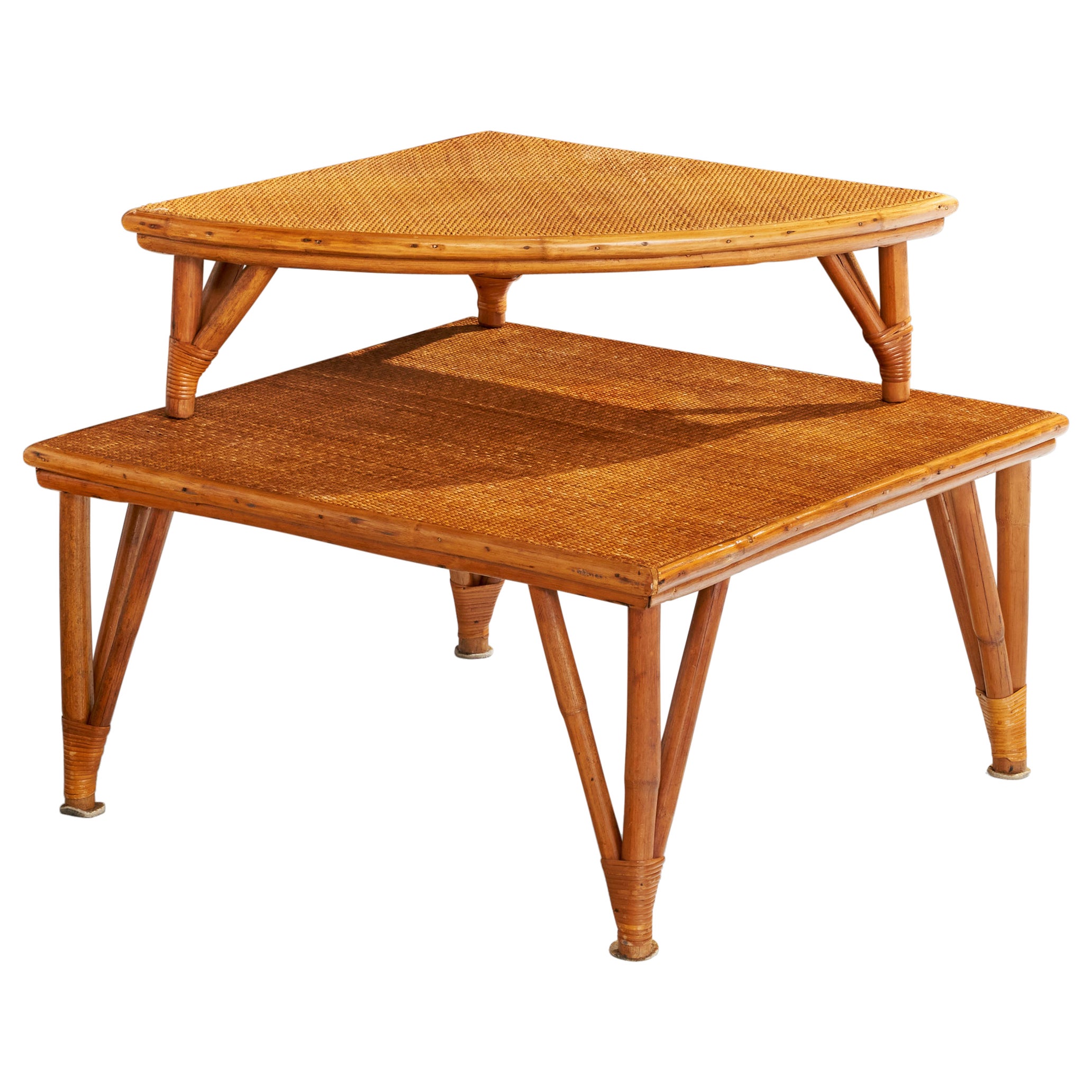 Amerikanischer Designer, Stapeltisch, Bambus, Rattan, Schilfrohr, USA, 1950er Jahre