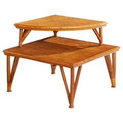 Amerikanischer Designer, Stapeltisch, Bambus, Rattan, Schilfrohr, USA, 1950er Jahre
