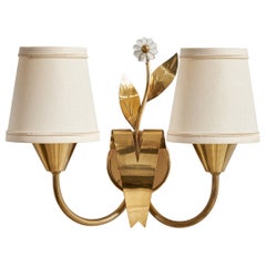 Designer suédois, applique, laiton, verre, tissu, Suède, années 1940