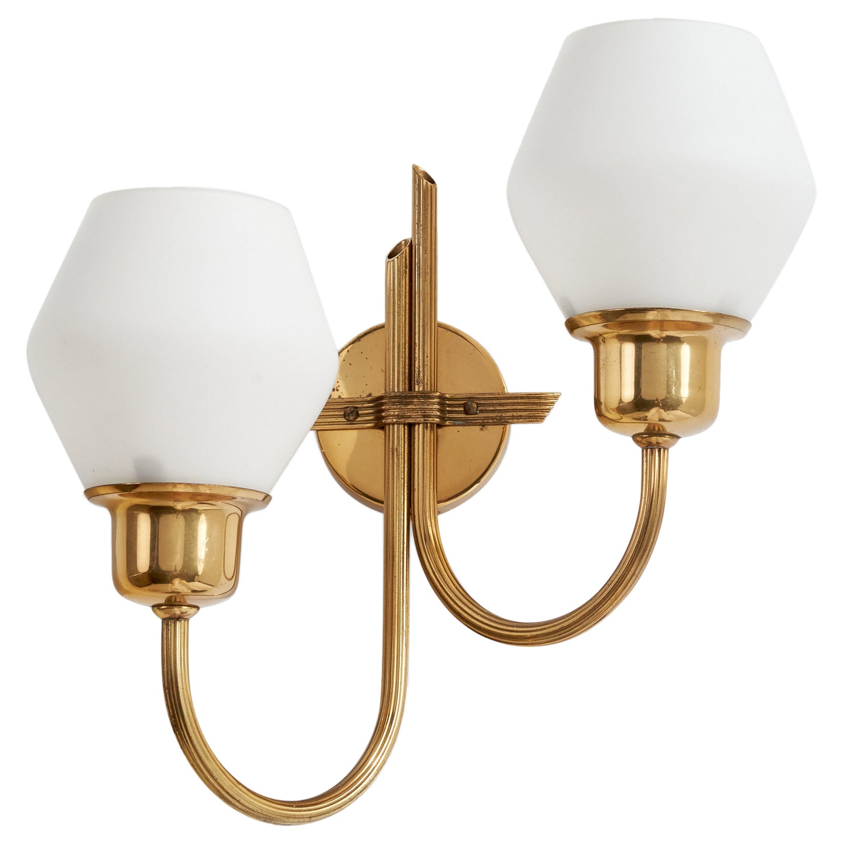 Schwedische Designerin, Wandleuchte, Messing, Glas, Schweden, 1940er Jahre