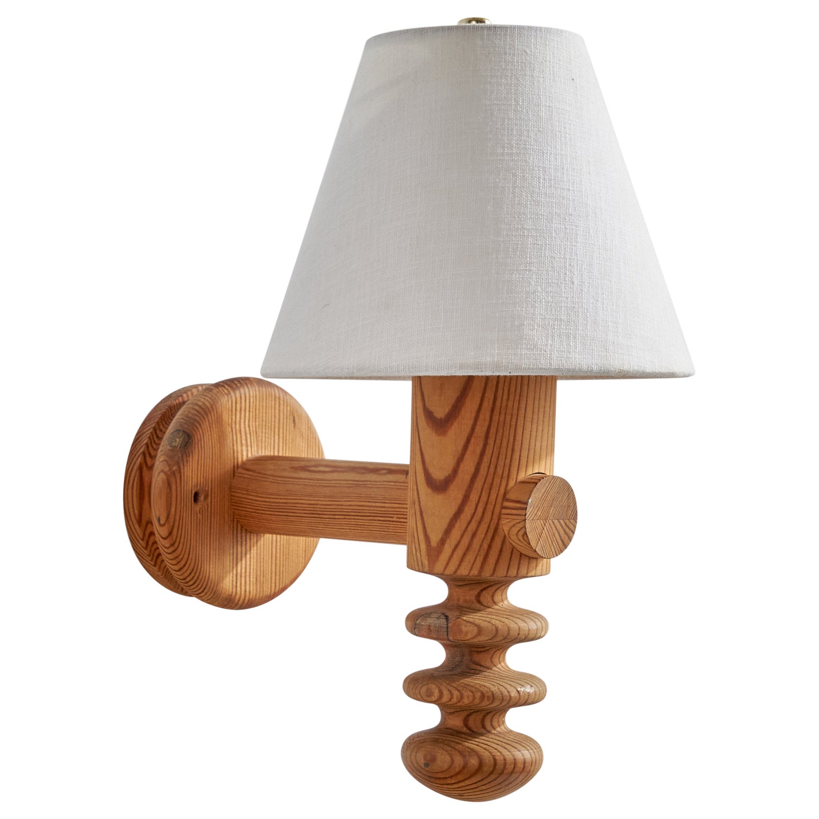 Uno Kristiansson, Wall Light, Pine, Fabric, Sweden, 1970s