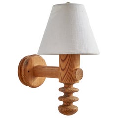 Uno Kristiansson, Wall Light, Pine, Fabric, Sweden, 1970s