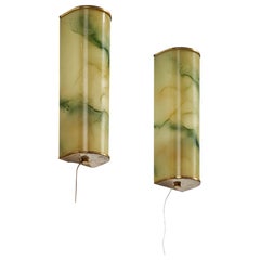 Antique German Designer, Wall Lights, Brass, Glass, Germany, 1920s