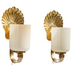 Karlskrona Lampfabrik, Wall Lights, Brass, Glass, Sweden, 1940s