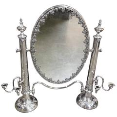 Antique Sheffield Plate English Victorian Vanity Mirror with Candleholders