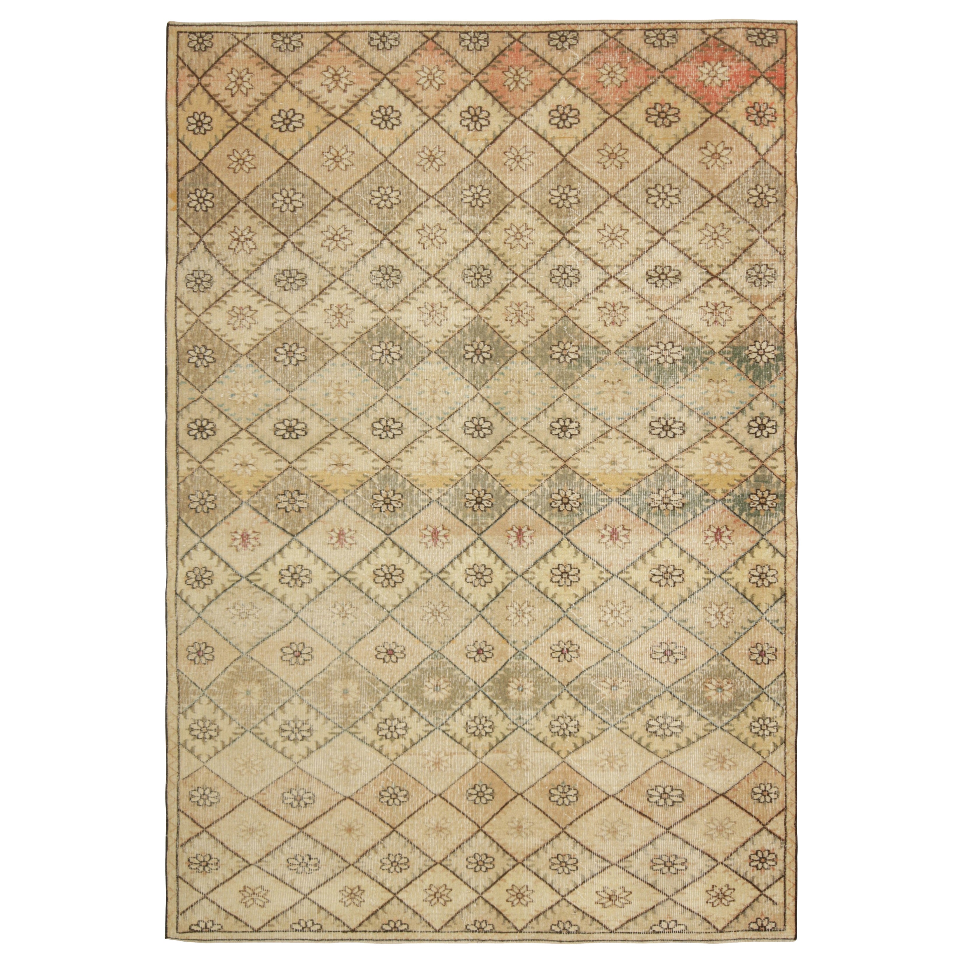 Vintage Zeki Müren Rug in Beige with Polychromatic Diamond Pattern  Rug & Kilim