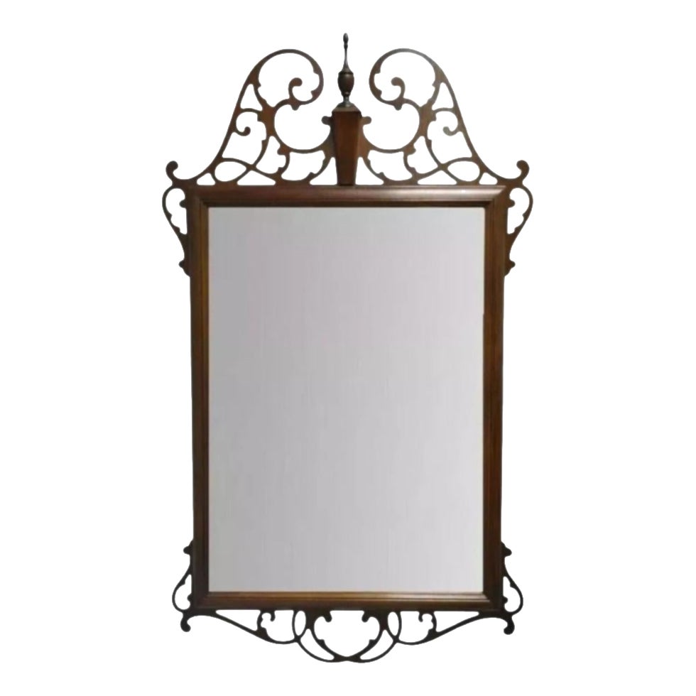 Vintage American Federal Mahogany Beveled Glass Broken Arch Fretwork Wall Mirror
