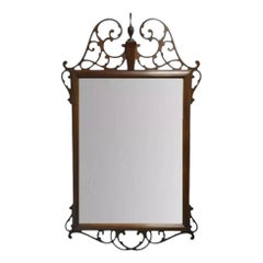 Vintage American Federal Mahogany Beveled Glass Broken Arch Fretwork Wall Mirror