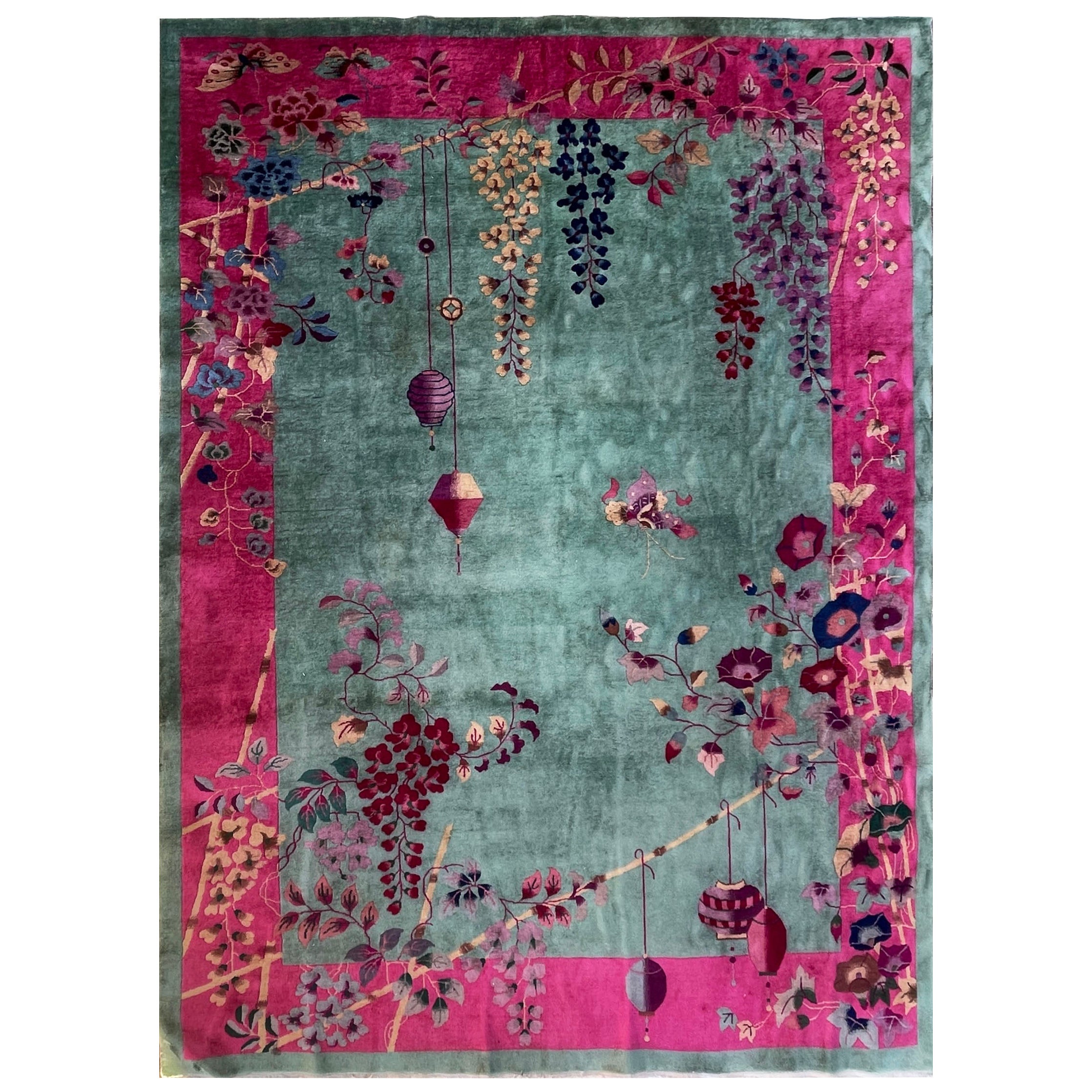 Antique Art Deco Chinese Oriental Carpet, 8'8" x 11'7"