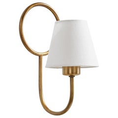 Swedish Designer, Wall Light, Brass, Fabric, Sweden, 1940s