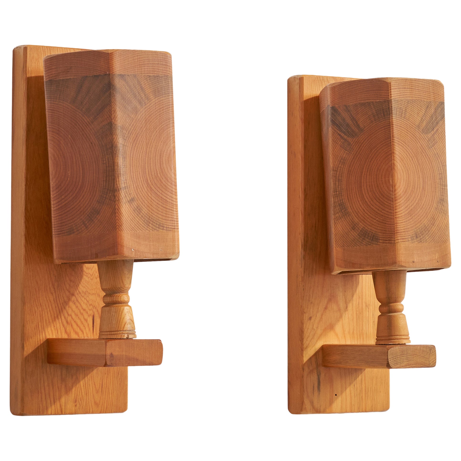 Bengt Slöjdare, Wall Lights, Pine, Sweden, 1970s