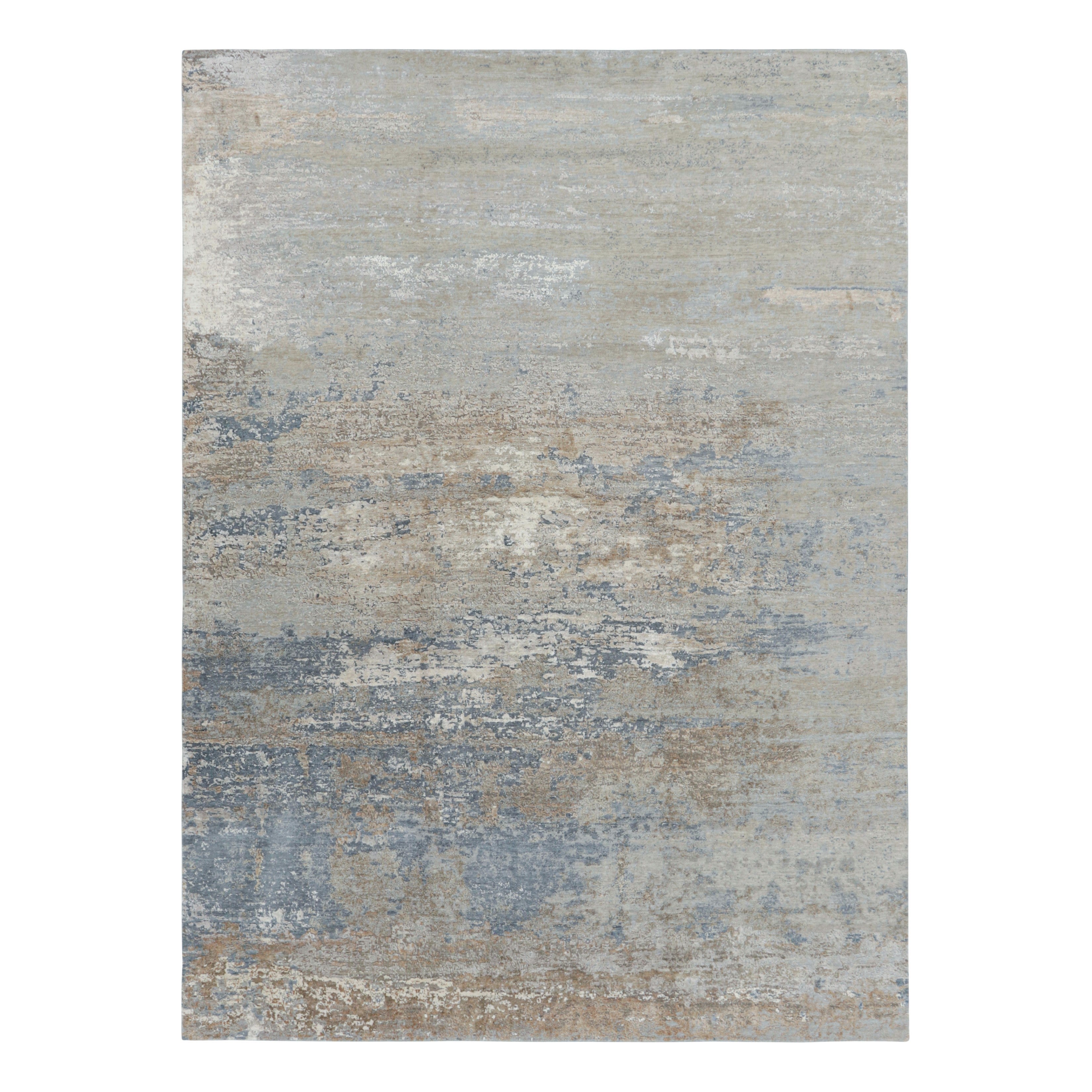 Rug & Kilim’s Oversized Contemporary Abstract Rug in Gray, Blue and Brown Tones