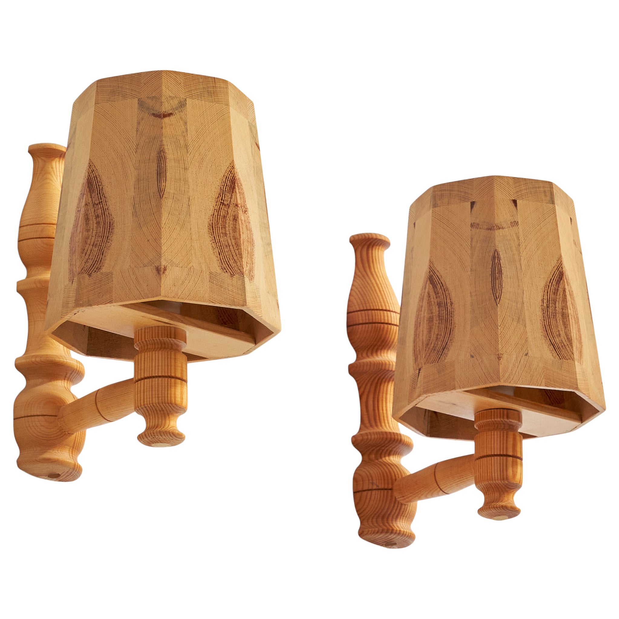 Swedish Designer, Wall Lights, Pine, Sweden, 1970s