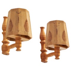 Schwedischer Designer, Wall Lights, Kiefer, Schweden, 1970er