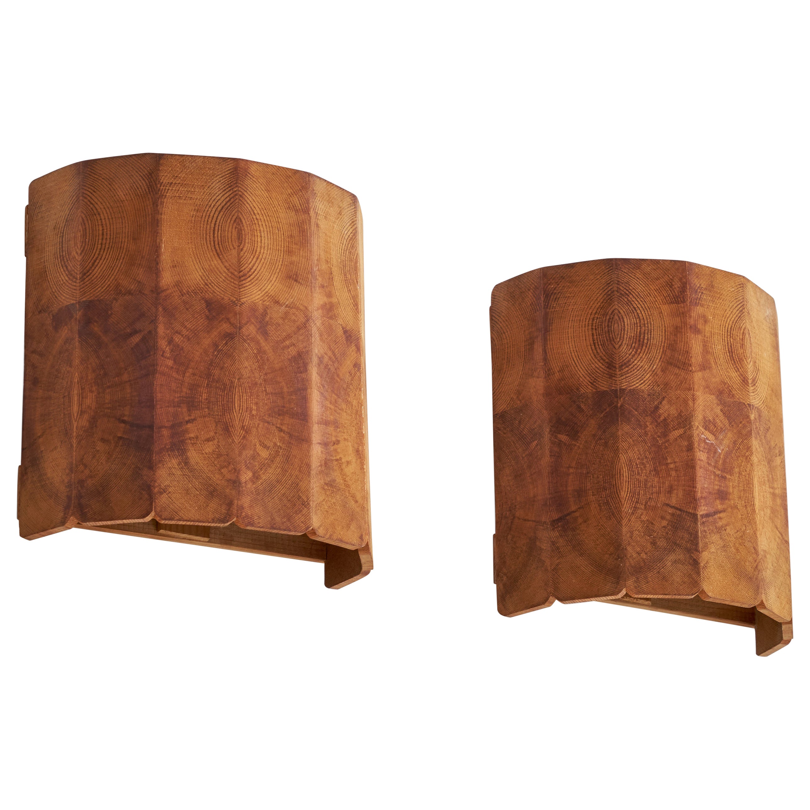 Swedish Designer, Wall Lights, Pine, Sweden, 1970s