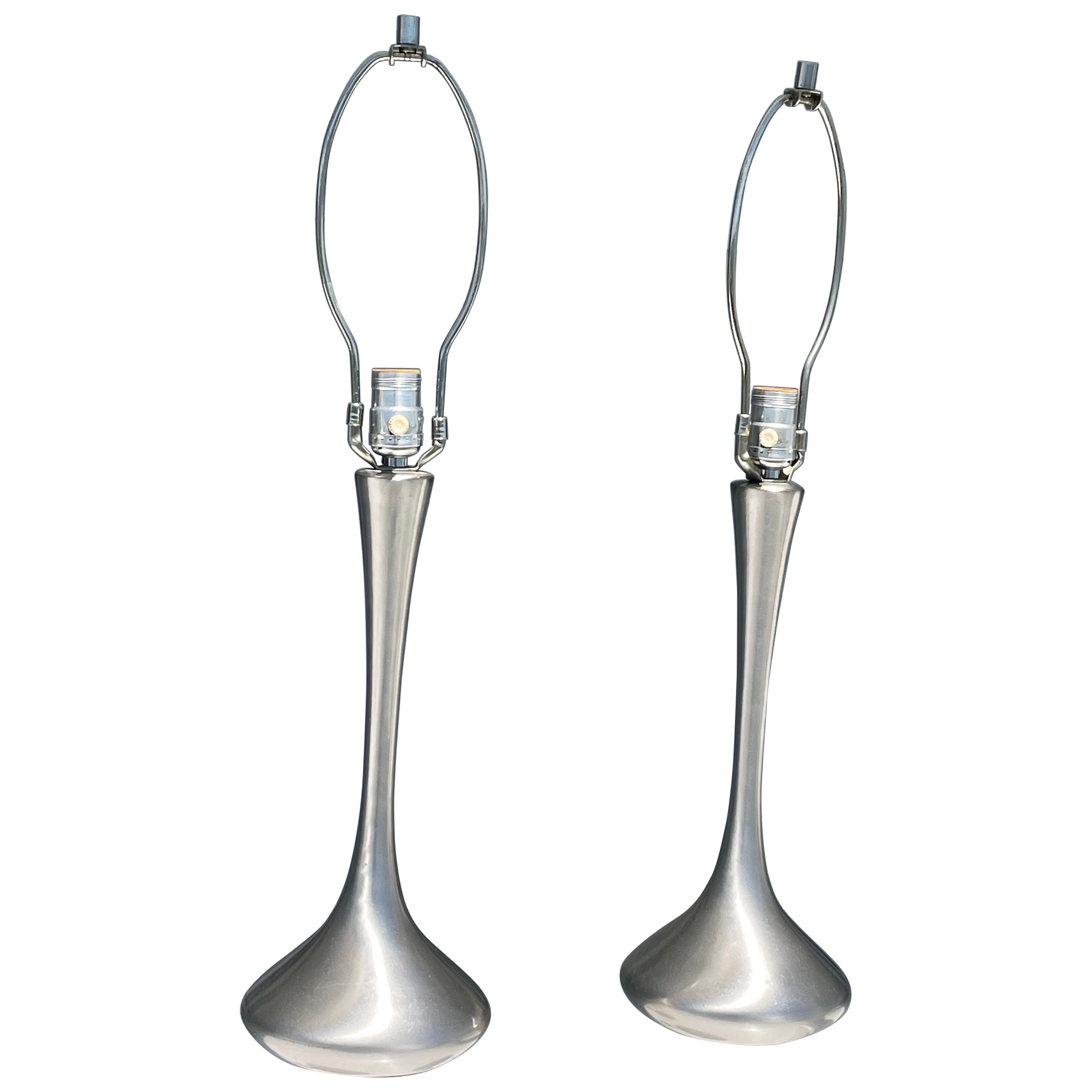 Pair of Laurel Teardrop Tulip Brushed Metal Table Lamps