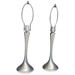 Used Pair of Laurel Teardrop Tulip Brushed Metal Table Lamps