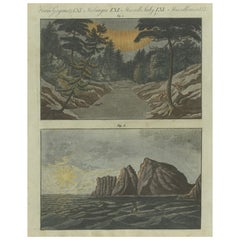 Antique Dramatic Landscapes: Aurora Borealis in a Forest and Rugged Coastal Cliffs, 1805