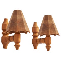 Schwedischer Designer, Wall Lights, Kiefer, Schweden, 1970er