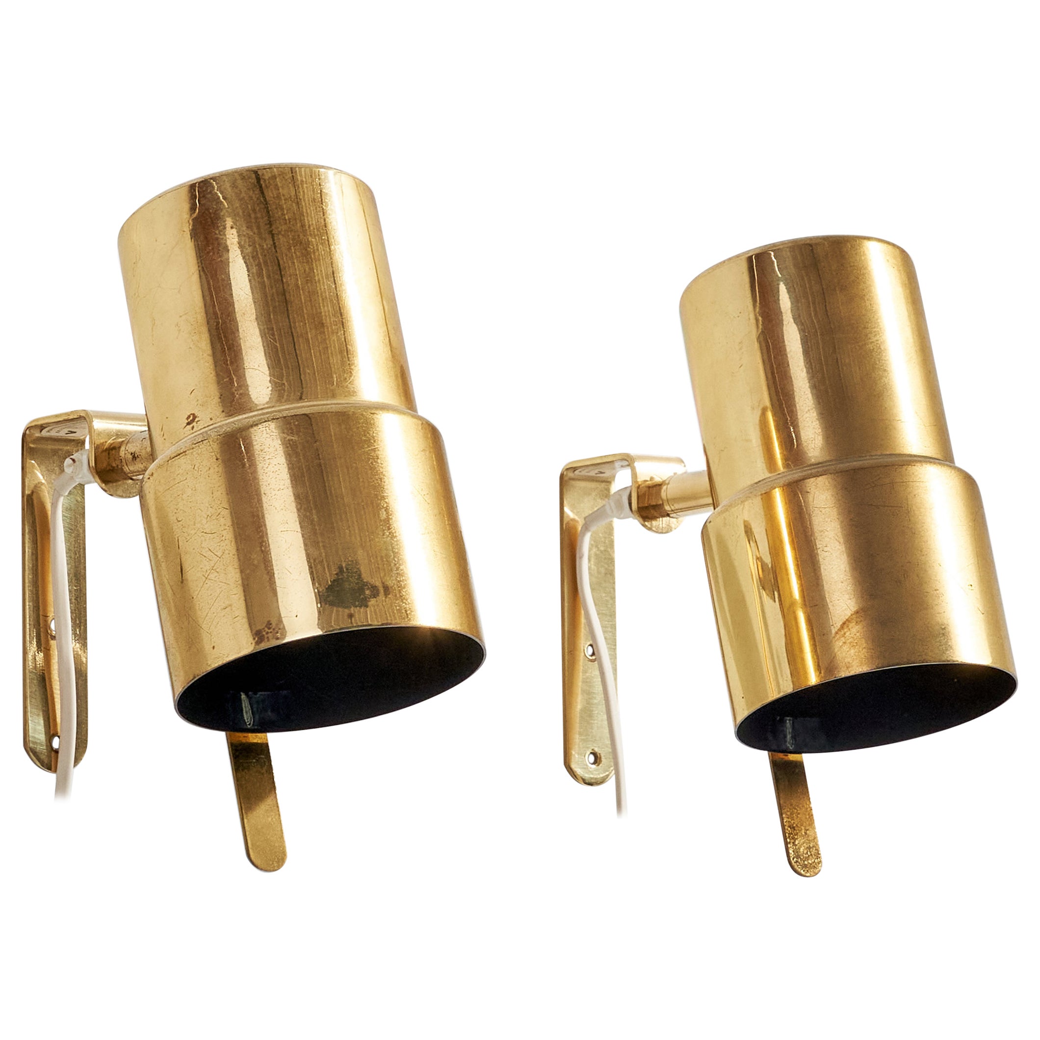 Hans-Agne Jakobsson, Wall Lights, Brass, Sweden, 1960s in vendita