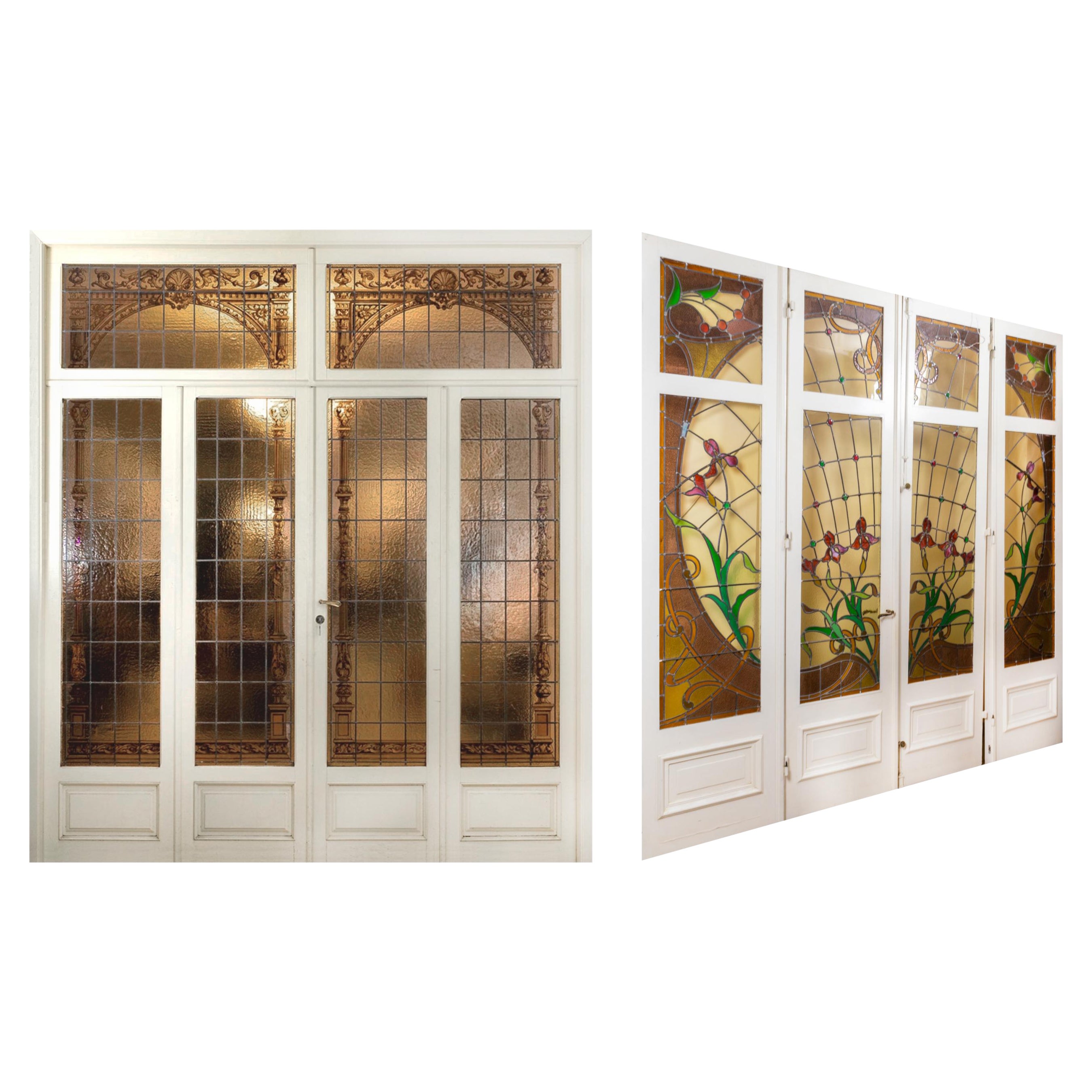 Varias puertas de vidrieras Art Nouveau, Principios del siglo XX, Francia