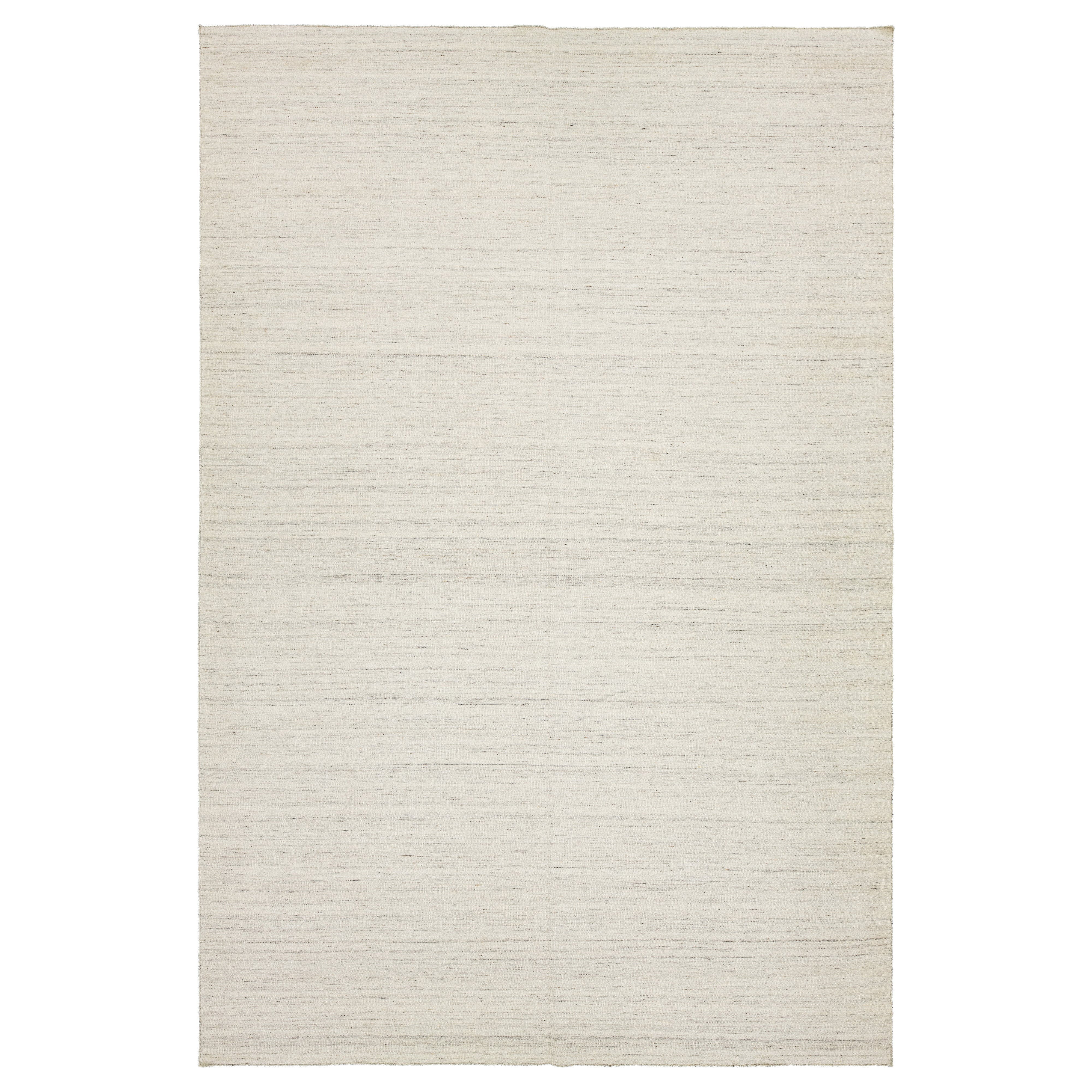 12 x 15 Moderner Flachgewebe-Wollteppich Handgefertigt in Elfenbein mit starkem Design im Angebot