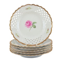 Meissen, Germany.  Set of six "Pink Rose" reticulated lunch plates.