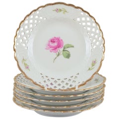 Meissen, Germany. Set of six "Pink Rose" reticulated plates. Approx. 1930s