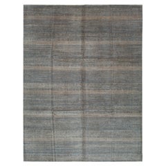 Geometrisch entworfener moderner Savannah Handgefertigter Wollteppich in Blau und Orange